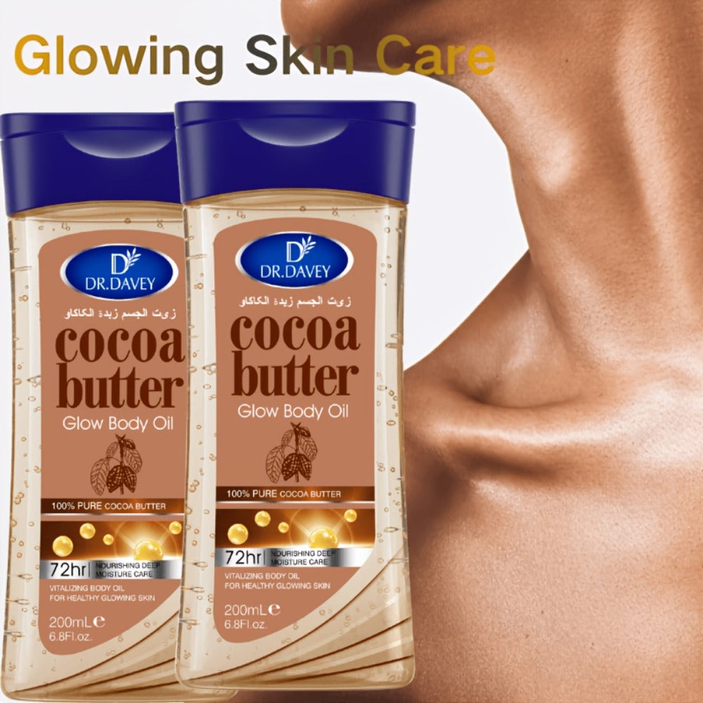 Cocoa Butter Body Oil Set 2 Pcs - Pure Cocoa Radiant Glow Gel Oil, Non-Greasy Fast Absorbing Moisturizing Body Oil for Dry Skin, Deep Hydration Body Care for Women All Seasons