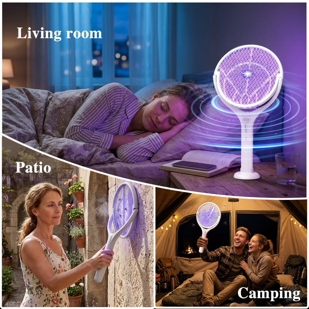 Electric Fly Swatter Racket 4000V – Rechargeable Mosquito Killer Zapper with Auto One-Touch Kill, Detachable Head, USB Type-C Charging, Cordless Bug Zapper for Indoor & Outdoor Use, Pet-Safe Pest Control