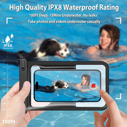 Waterproof Phone Pouch 2-Pack Double Layer Black & Cyan – PVC Dry Bag for Swimming, Rafting & Water Sports, Fits Up to 7.5", Dual Compartment with Adjustable Lanyard & Double Hook for Kayaking, Beach & Camping