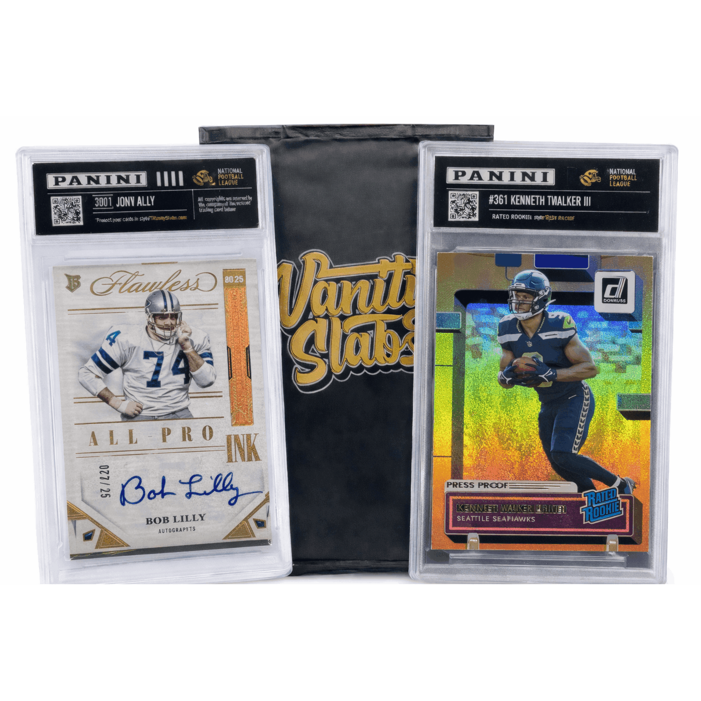 Football Card Mystery Slab | Panini Football Card Sealed in Vanity Slabs Display Case | Rookies Stars Inserts Parallels | Surprise Collector Gift for Football Fans & Kids