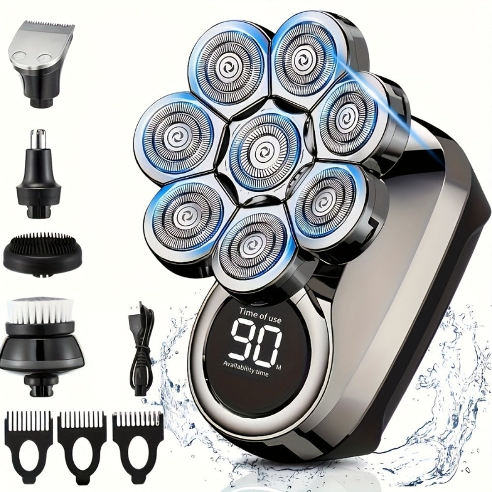 Electric Shaver 8-Blade 5-in-1 – IPX7 Waterproof USB-C Rechargeable Multi-Function Grooming Kit with Nose Hair Trimmer & Facial Brush, Fully Washable, 8D Replacement Blade Available