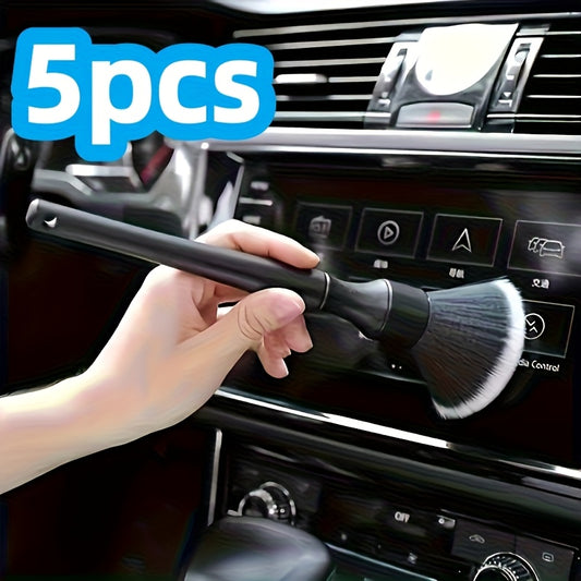 Set of 5 Soft-Bristled Brushes Designed for Cleaning Car Interiors, Perfect for Removing for Dust from Vents And Dashboards. an Effective Tool That Doesn'T Lose Bristles, Ideal for Car Maintenance, in Black Color