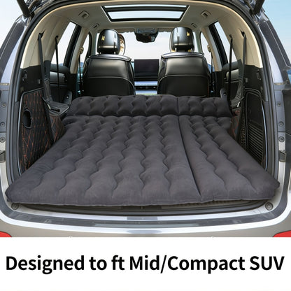 SUV Air Mattress for Camping Inflatable Car Bed with Air Pump 2 Pillows Flocking Surface Portable Sleeping Pad for SUV Backseat Road Trip Family Travel, Black