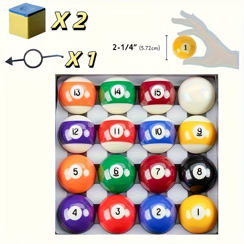 Billiard Ball Set 16-Piece 2-1/4 Inch Premium Pool Balls – Complete 8-Ball Set with Aiming Guide & 2 Chalks for Home Game Room, Bar & Tournament Play, Standard Size 57.2mm