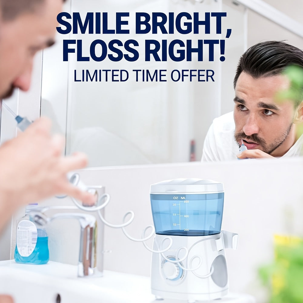 Desktop Water Flosser for Family Adults Kids 20oz Large Tank 10 Adjustable Pressure Levels 8 Nozzles Professional Oral Irrigator Electric Teeth Cleaner for Braces Implants Gum Health Home Use White