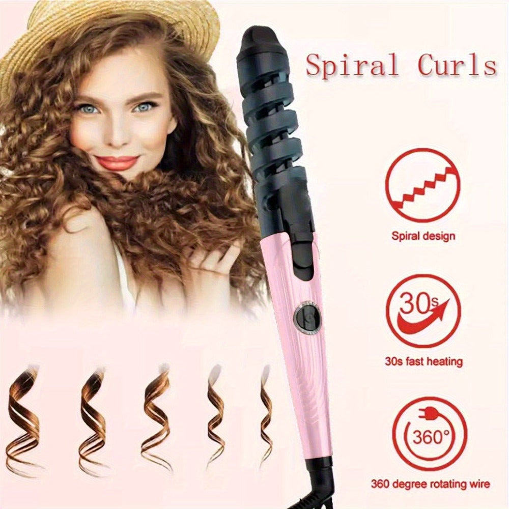 Automatic Spiral Curling Iron 360° Electric Hair Curler - Auto Rotating Curl Wand, Lightweight & Portable, Easy to Use, Includes 2 Clips & 1 Comb, Gift for Women, Pink, Purple, Blue