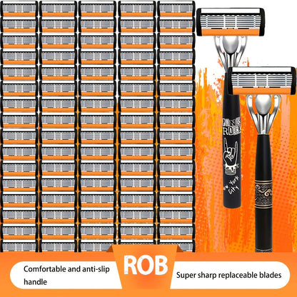 Safety Razor Kit 2 Handles 72 Double Edge Replacement Blades - Classic Wet Shaving Razor Set with Non-Slip Ergonomic Grip for Close Clean Shave Men Face Neck Head Body Grooming