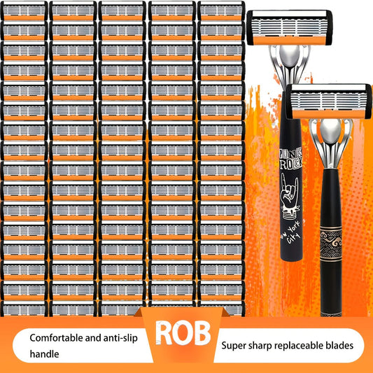 Safety Razor Kit 2 Handles 72 Double Edge Replacement Blades - Classic Wet Shaving Razor Set with Non-Slip Ergonomic Grip for Close Clean Shave Men Face Neck Head Body Grooming