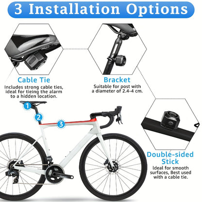 Bike Alarm Anti-Theft 110dB – USB Rechargeable Bicycle Alarm with Wireless Remote, Vibration Motion Sensor & 3 Volume Levels for Bicycle, Motorcycle, Scooter, Trailer & Car Security
