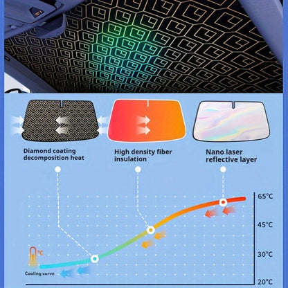 Laser Insulation Windshield Sunshade 5-Layer Thickened Front Window Heat Blocker Diamond Pattern Gold Black Fits All Vehicles Ford F150 Toyota Tundra Sienna UV Sun Protection Car Heat Shield