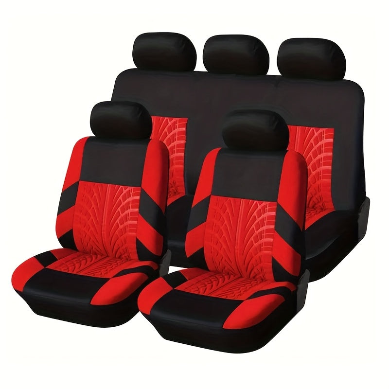 (Full Enclosure) 5-seat Fashion Tire Track Details Car Seat Covers, Suitable for Most 5-seat Models On The Market, Breathable Fabric.