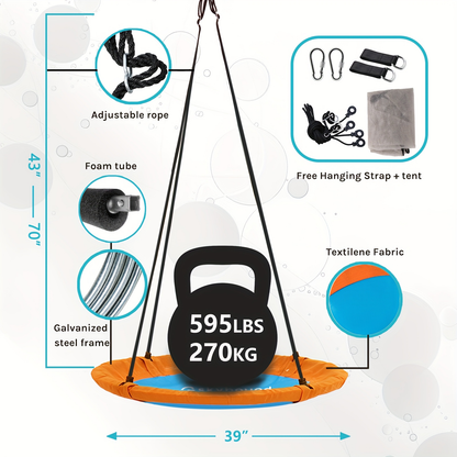 Flying Saucer Tree Swing 39"-43" – Textilene Fabric, UV & Tear Resistant, 360° Rotating with Adjustable Rope – Round Outdoor & Indoor Swing for Backyard & Garden, Multiple Colors