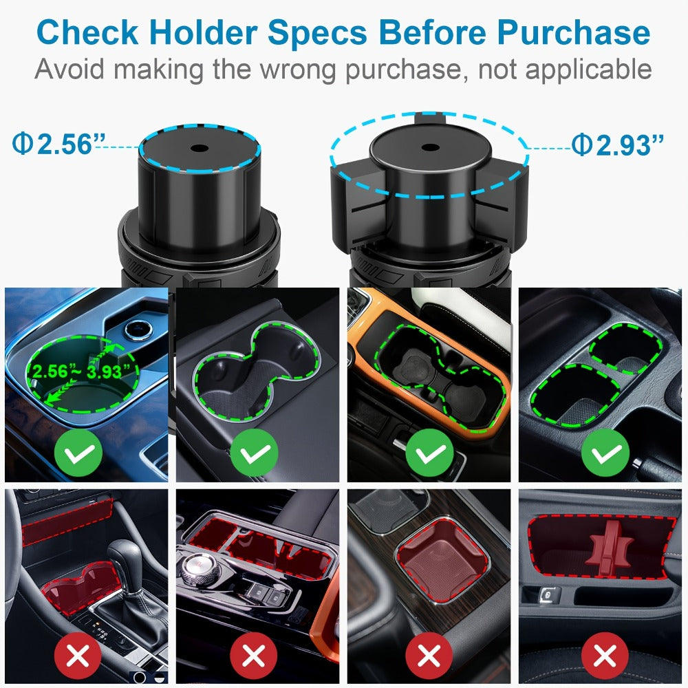 Car Cup Holder Expander Adjustable Auto-Expanding Insert | Fits 12-64 oz Cups Bottles Mugs | Universal Vehicle Cup Holder Adapter No-Tool Install Sturdy Travel Car Interior Accessory