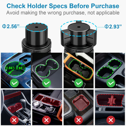 Car Cup Holder Expander Adjustable Auto-Expanding Insert | Fits 12-64 oz Cups Bottles Mugs | Universal Vehicle Cup Holder Adapter No-Tool Install Sturdy Travel Car Interior Accessory