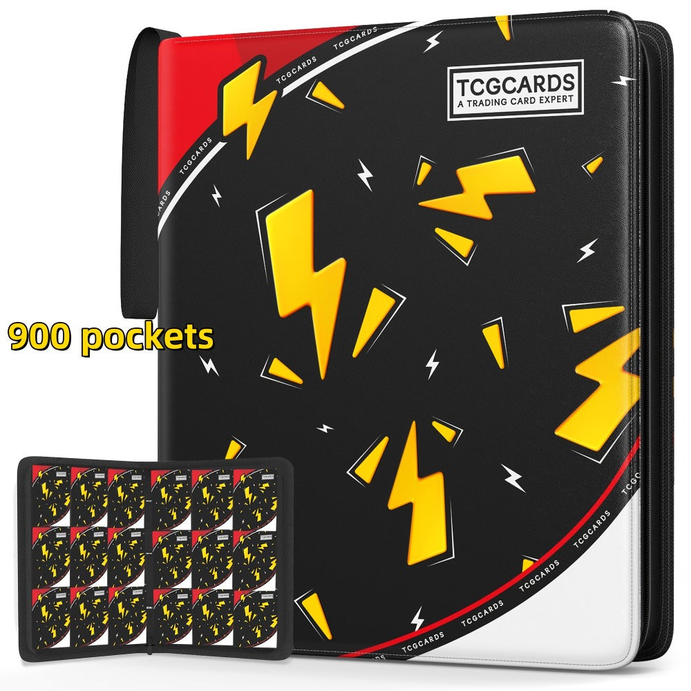 Trading Card Binder 900 Pockets with 50 Removable Sleeves – PU Leather Zipper Album for Pokemon MTG Sports YuGiOh Cards, 9-Pocket Side-Load Pages, Card Collector Storage Book for TCG Players