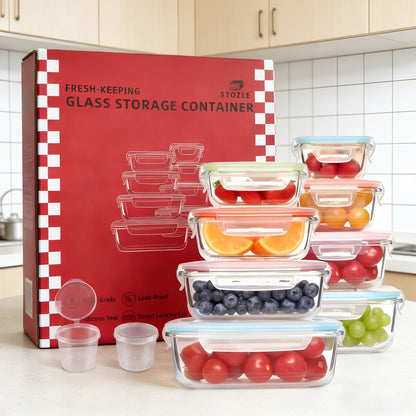 Airtight Glass Food Storage Containers 16-Piece Set with Vented Lids - 8 Lids & 8 Containers, Leak-Proof Sealed Picnic Lunch Box for Salad, Fruit, Vegetables & Sandwiches, Durable Outdoor Food Prep Containers