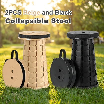 Collapsible Folding Stool 2-Pack – 400lbs Capacity Portable Telescoping Step Stool for Camping, Fishing, Hiking & Kitchen | Lightweight Retractable Seat