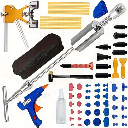 Tool Set 68pcs Tooth Extraction Tool Set: Paintless Repair Kit, Including T-bar, Golden Crane, Car Dent Repair Bridge Puller And Hot Melt Adhesive Strip Removal Tool