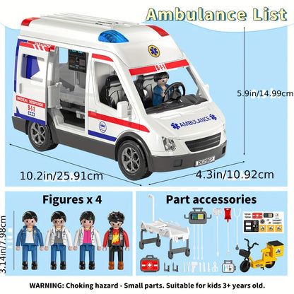 Ambulance Toy Playset for Kids Ages 3-8 – Realistic Friction-Powered Emergency Vehicle with Flashing Lights & Siren Sound, Durable Design, Birthday Holiday Gift for Boys & Girls
