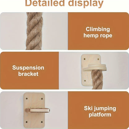 Cat Wall Climbing Rope Jumping Platform – Wall-Mounted Natural Hemp Rope Perch for Indoor Cats & Kittens | Space-Saving Cat Climbing Wall System, Enclosure Ladder & Sports Toy Accessory