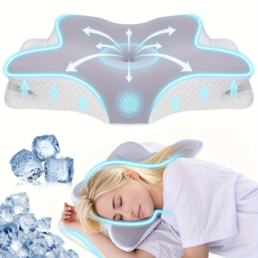 Cervical Neck Pillow for Sleeping - Butterfly Contour Memory Foam Ergonomic Support for Back & Side Sleepers, Slow Rebound Pressure Relief, Cervical Spine Alignment, Machine-Washable Cover, Multi-Color