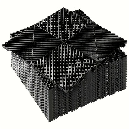 10 Edges And 2 Corners Only Optional 20 Pack 16"x 16"x 0.75"(Thickness) Interlocking Garage Floor Tiles, Modular Drainage Floor Mat, Non-Slip Splicing Interlocking Drainage Mats Floor Tile for Garage Car Wash Basement, Etc