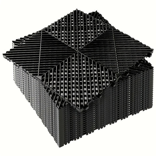 10 Edges And 2 Corners Only Optional 20 Pack 16"x 16"x 0.75"(Thickness) Interlocking Garage Floor Tiles, Modular Drainage Floor Mat, Non-Slip Splicing Interlocking Drainage Mats Floor Tile for Garage Car Wash Basement, Etc