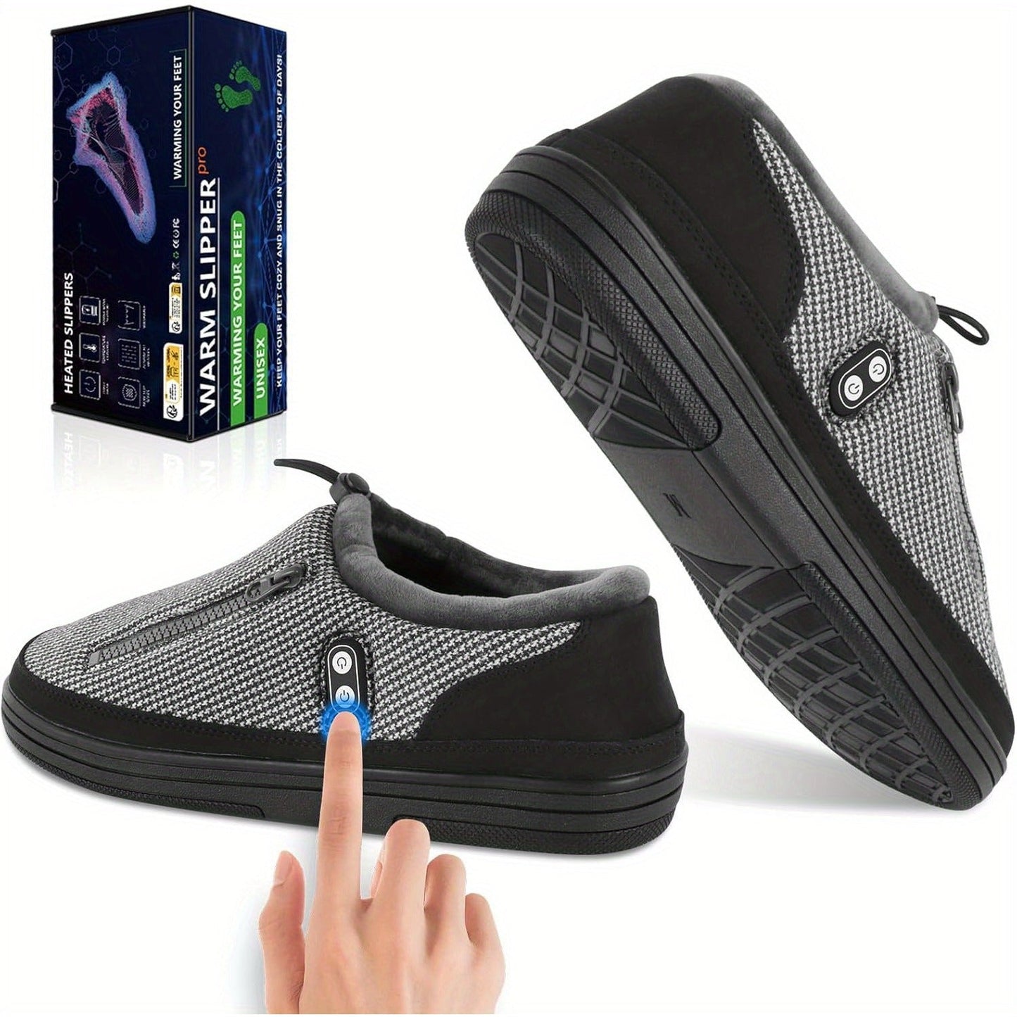 Heated Slippers for Men & Women with 5000mAh Battery - Electric Foot Warmer Shoes, Carbon Fiber Heating, 3 Heat Settings, 6-8 Hour Battery Life, Indoor Outdoor Plush House Slippers, M & L