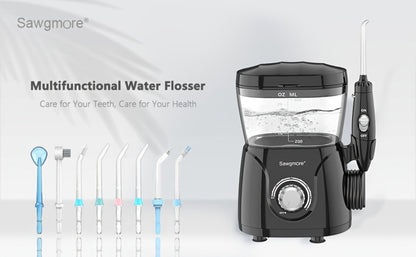 Water Flosser for Teeth & Braces 600ml Large Tank – 10 Adjustable Pressure Levels 8 Nozzles IPX4 Waterproof Professional Oral Irrigator Desktop Electric Dental Flosser for Adults Family
