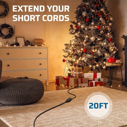 Extension Cord 2-Pack 20FT 3-Prong Indoor Outdoor 16/3 SJTW Flexible Tangle-Free All-Copper Wire 125V 13A 1625W NEMA 5-15 for Home Office Computer Appliances Christmas Lights Black