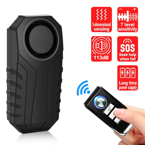 Motorcycle Alarm Anti-Theft 113dB – Wireless Remote, Adjustable Volume & Motion Sensitivity, Universal Handlebar Strap for Motorcycle, Moped, Scooter & Bike Security System