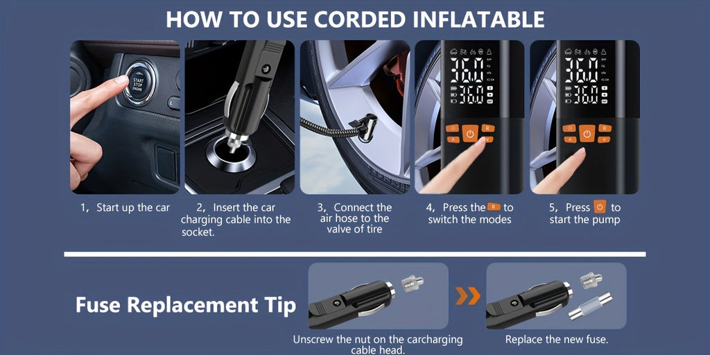 Tire Inflator Portable Air Compressor, 150PSI Air Pump for Car Tires with 25000mAh Battery, One Click Smart Air Pump Tire Inflator for Car, Motorcycle, Bicycle And More with Tire Pressure Gauge