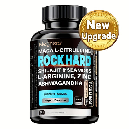 Men's Strength, Energy & Vitality Supplement with Shilajit, Ashwagandha, Maca, Sea Moss & L-Arginine – Day & Night Support Formula for Men, 60 Capsules 30-Day Supply