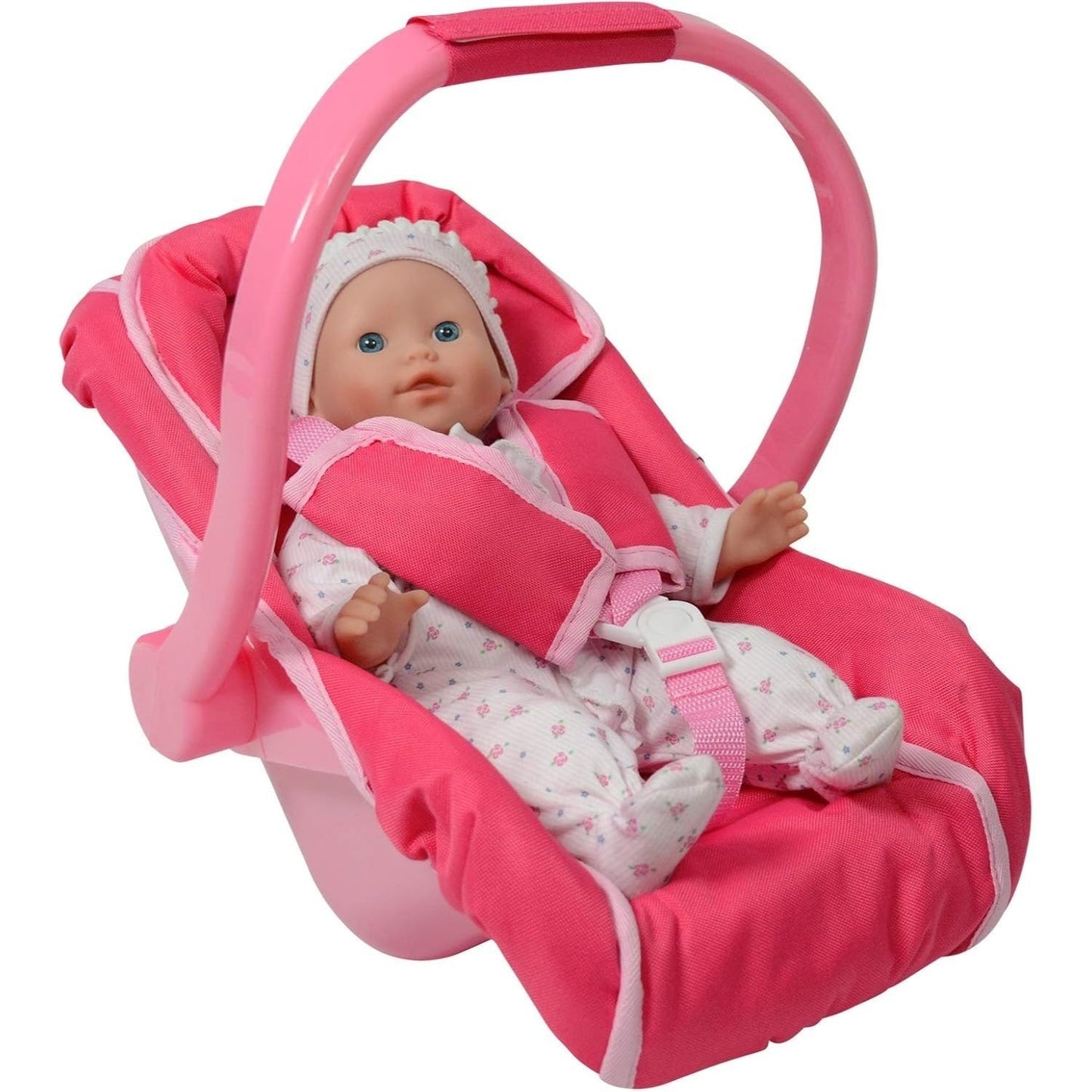 Doll Car Seat Carrier for 18 Inch Dolls Pink Unicorn Design 2-in-1 Baby Doll Travel Accessory Lead-Free Safety Tested Role Play Gift for Girls Ages 3+ Birthday Christmas