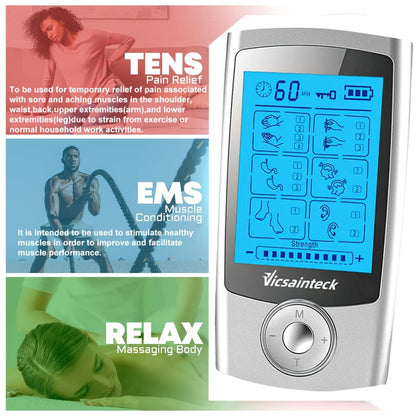 Portable TENS EMS Unit Muscle Massager – 16 Modes 20 Intensity Levels, 4 Electrodes for Back, Shoulder, Leg & Foot Pain Relief, Rechargeable Physical Therapy Device for Men & Women