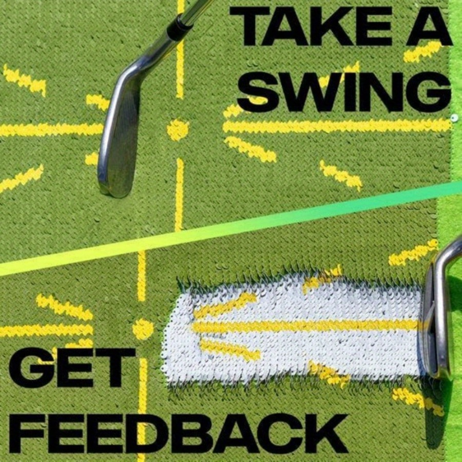 Golf Swing Training Mat with Ball Impact Path Feedback – Anti-Slip PP Base, Color-Change Swing Indicator, SBR Shock Absorption for Indoor & Outdoor Practice