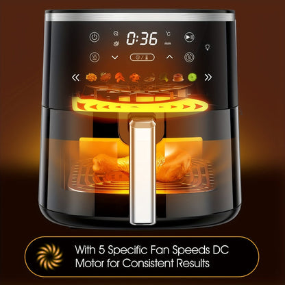 Air Fryer 6QT with 8 Preset Functions, Visible Window, Adjustable Temperature & Timer – Large Capacity Oil-Free Cooker for Crispy Fries, Chicken, Vegetables & More, Easy to Clean Home Kitchen