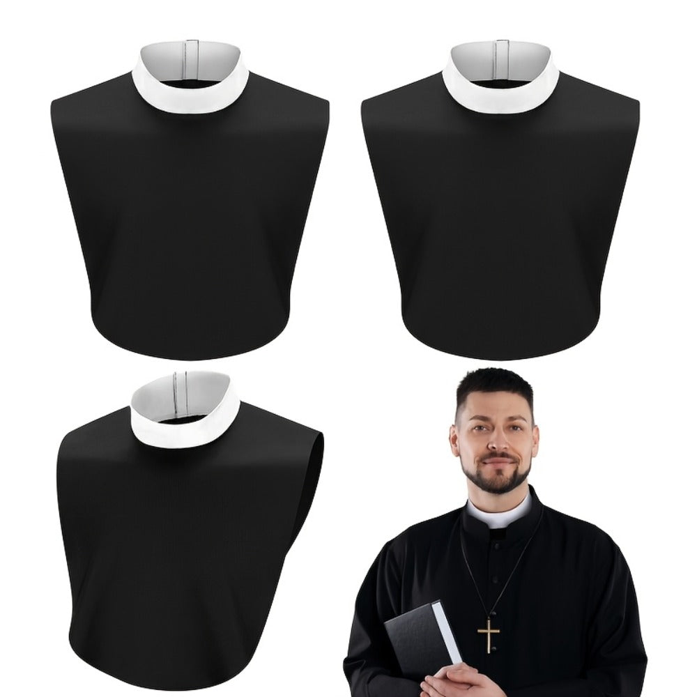 Priest Collar Costume 3 Piece Set – Unisex Clergy Tab Collar Black Dickey Neck Band for Men Women Pastor Halloween Costume Accessory Clerical Vestment Theater Prop