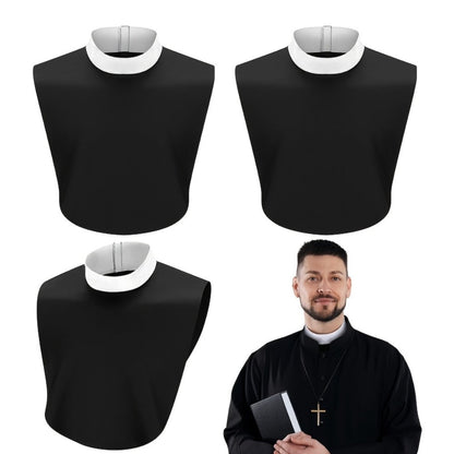 Priest Collar Costume 3 Piece Set – Unisex Clergy Tab Collar Black Dickey Neck Band for Men Women Pastor Halloween Costume Accessory Clerical Vestment Theater Prop