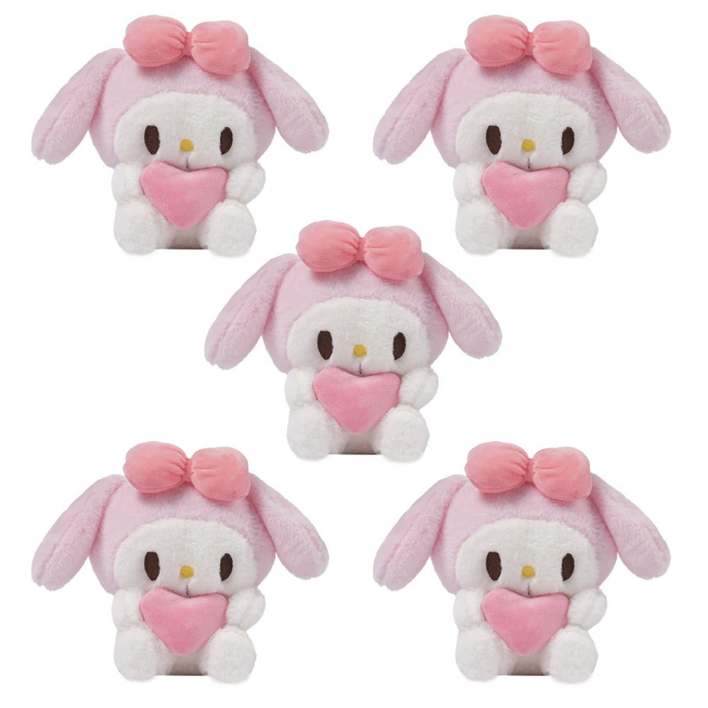 Kawaii Plush Set 5pcs Holding Hearts – Hello Kitty Kuromi My Melody Jade Gui Dog Sanrio Stuffed Animals, Room Decor Birthday Christmas Valentine Holiday Gift for Girls Teens Fans