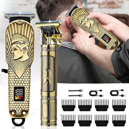 Men's Grooming Set 2 or 4 Piece - Cordless Electric Hair Clipper, T-Shaped Beard Trimmer, Nose Hair Trimmer & Electric Shaver, LED Display Professional Haircutting Beauty Kit, Father's Day Birthday Christmas Gift