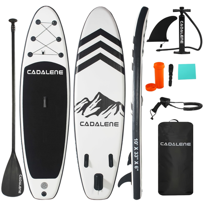 Double-Layer PVC SUP Board 10ft x 33'' Drop-Stitch Inflatable Paddle Board 12-15PSI EVA Deck 3 Fins Full Accessories Kit for Yoga Fishing Surfing Adults