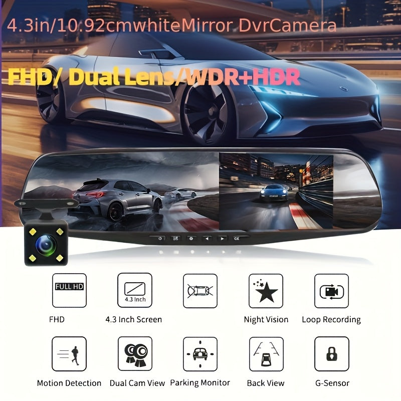 1080P Full HD Dual Lens Car Camera, Front & Rear Interior Cam With Night Vision, 24H Parking Mode, WDR, G-Sensor, Motion Detection, Magnetic Mount, Push Button Control, Smartphone Compatible, Support No Card/32g Card/64g Card Optional
