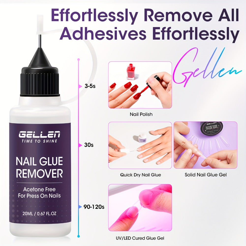 Nail Glue Remover 20ml Precision Needle Applicator Acetone Free - Fast Acting No-Mess Formula for Press On Nails Gel X Nail Tips Fake Nails - Non-Irritating Nail Glue Dissolver for Women