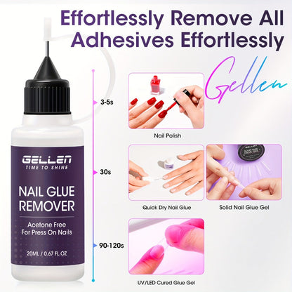 Nail Glue Remover 20ml Precision Needle Applicator Acetone Free - Fast Acting No-Mess Formula for Press On Nails Gel X Nail Tips Fake Nails - Non-Irritating Nail Glue Dissolver for Women