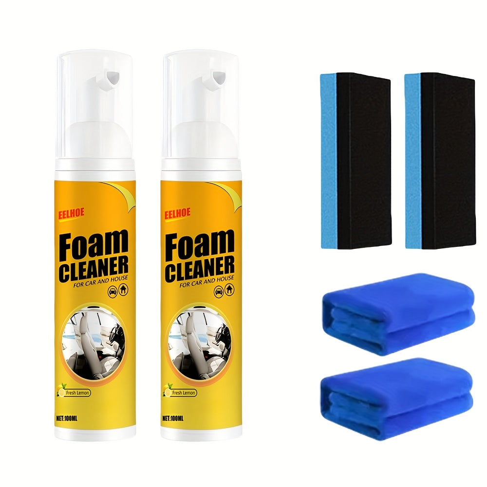 2pcs 6.76oz Multi-functional Foam Cleaner Automotive Interior Plastic Instrument Panel Care Steering Wheel Decontamination Seat Wash Free Spray
