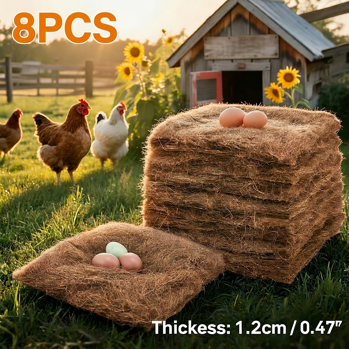Chicken Coop Nesting Box Pads 12x12" – Natural Egg-Laying Bedding Material for Hen House, Reusable Nest Box Liner for Most Chicken Coops & Bird Nests, 4/5/8/13pcs Sets