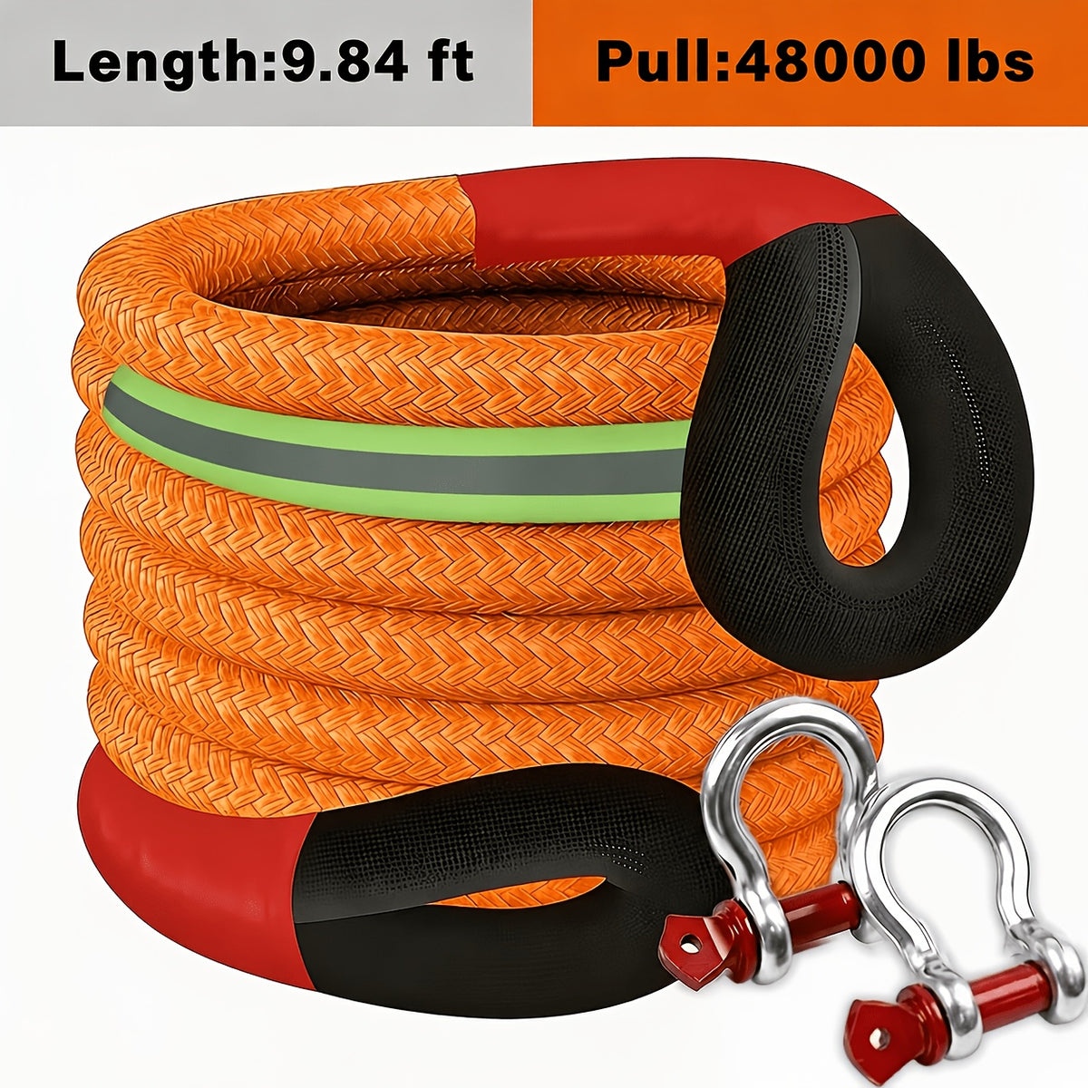 Heavy Duty Recovery Tow Rope, 44000/40000/25000/5700 LBS Break Strength, Emergency Tow Rope for Truck Jeep ATV & More, Towing Strap with 2pcs D Ring Shackles, Reflective Safety Flag, Storage Bag, Truck Towing, Vehicle Recovery, Durable Strap