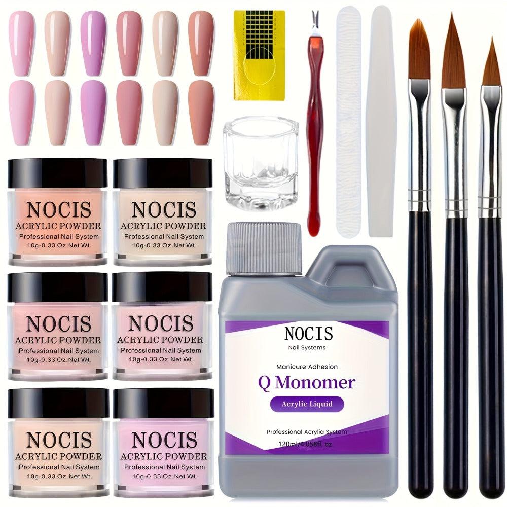 6 Color Pink Nude Crystal Acrylic Powder Set — No Lamp Needed Professional 3D Nail Art French Extensions All Season Salon & Home Kit Beginner to Tech