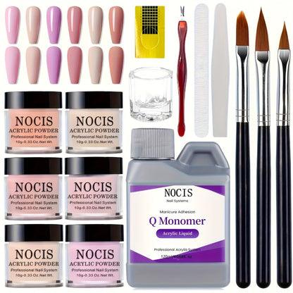 6 Color Pink Nude Crystal Acrylic Powder Set — No Lamp Needed Professional 3D Nail Art French Extensions All Season Salon & Home Kit Beginner to Tech